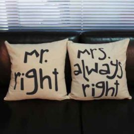 Conjunto de almofadas Mr Right & Mrs sempre right