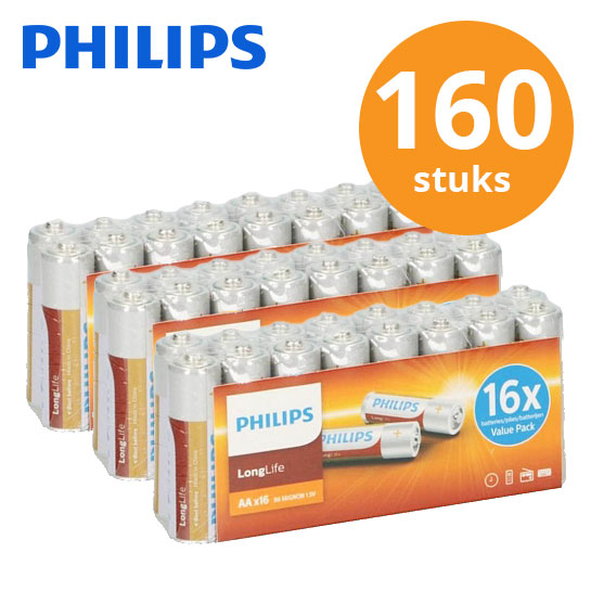 vergroting Tot zien 160 Philips LongLife batterijen AA of AAA €39,95 GRATIS verzending!