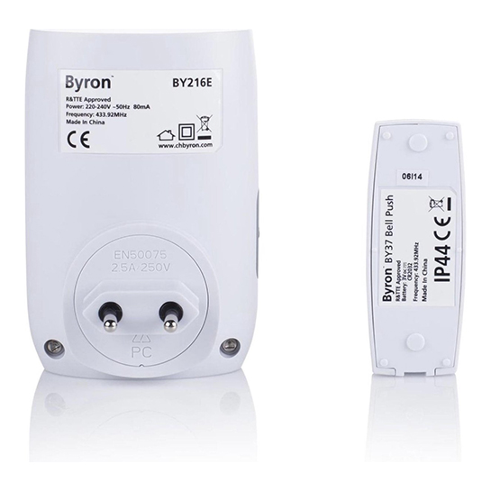 Conjunto de campainha sem fio Byron By216fe plug-in - alto-falante de alta qualidade - luz LED 5