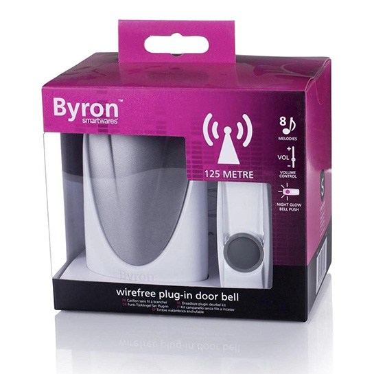 Conjunto de campainha sem fio Byron By216fe plug-in - alto-falante de alta qualidade - luz LED 6