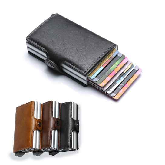 Nauwkeurig nikkel elke keer Dubbele wallet / pasjeshouder - Pu leer - Metaal - 3 kleuren -  Webshop-outlet.nl | Aanbiedingen tegen OUTLET prijzen!