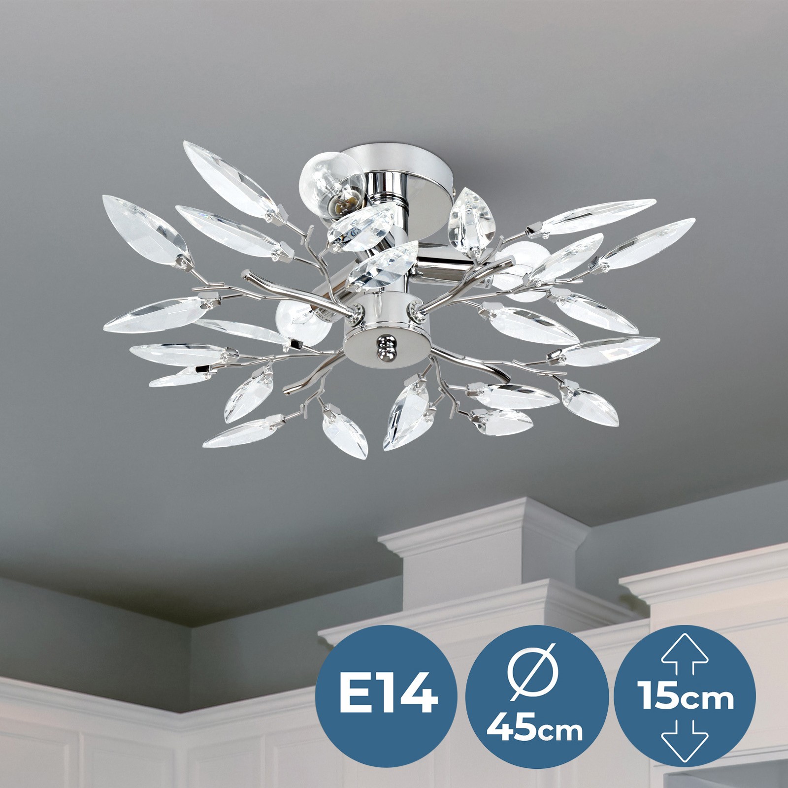 Jago Ceiling lamp with leaf design Elegant and stylish Ideal for  living dining room Three 40W lamp fittings Diameter 45 cm  Offers at OUTLET prices!