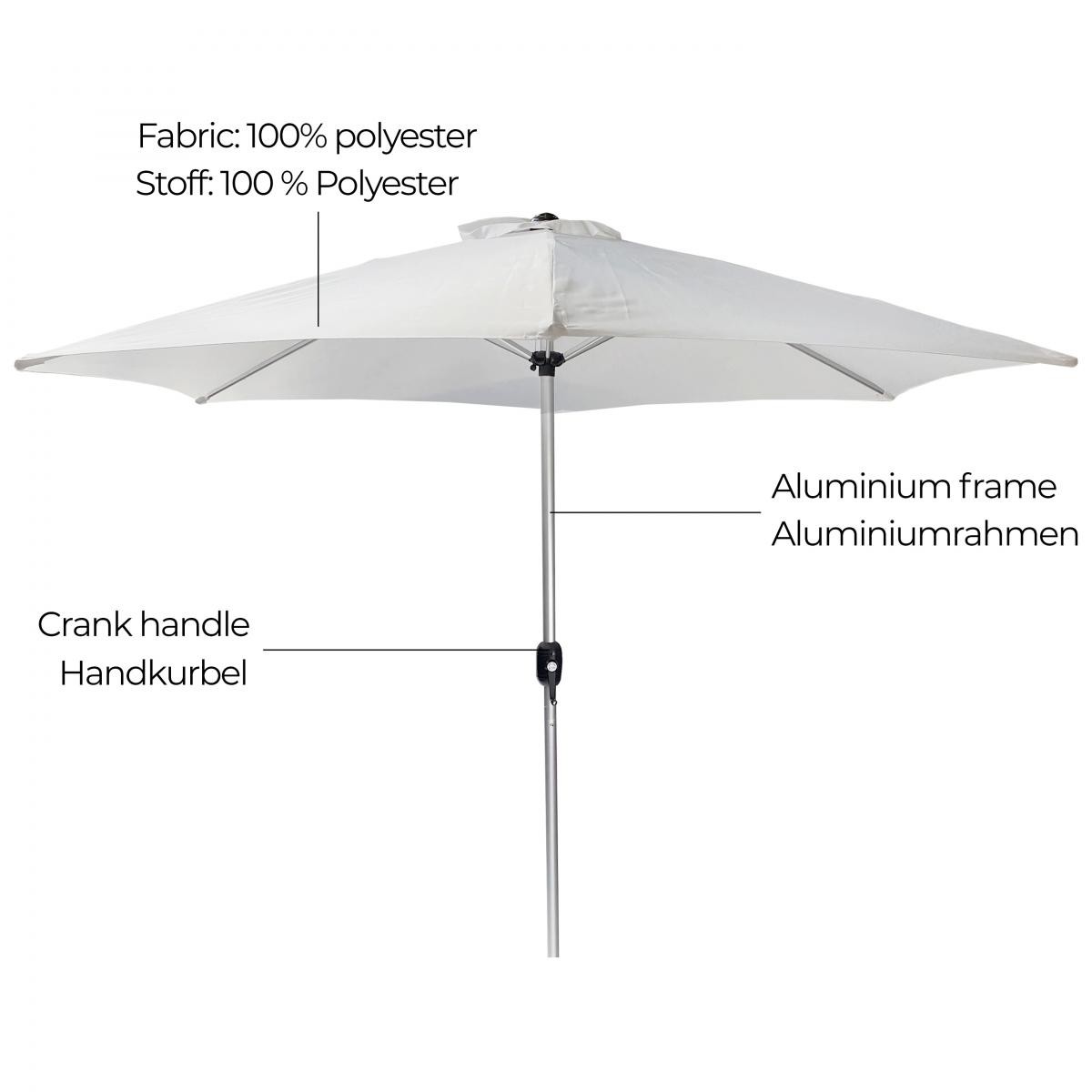 Jago - Guarda-sol com suporte - Iluminação LED - Resistente à água - Proteção UV - Para varanda - Branco - 270 cm imagem