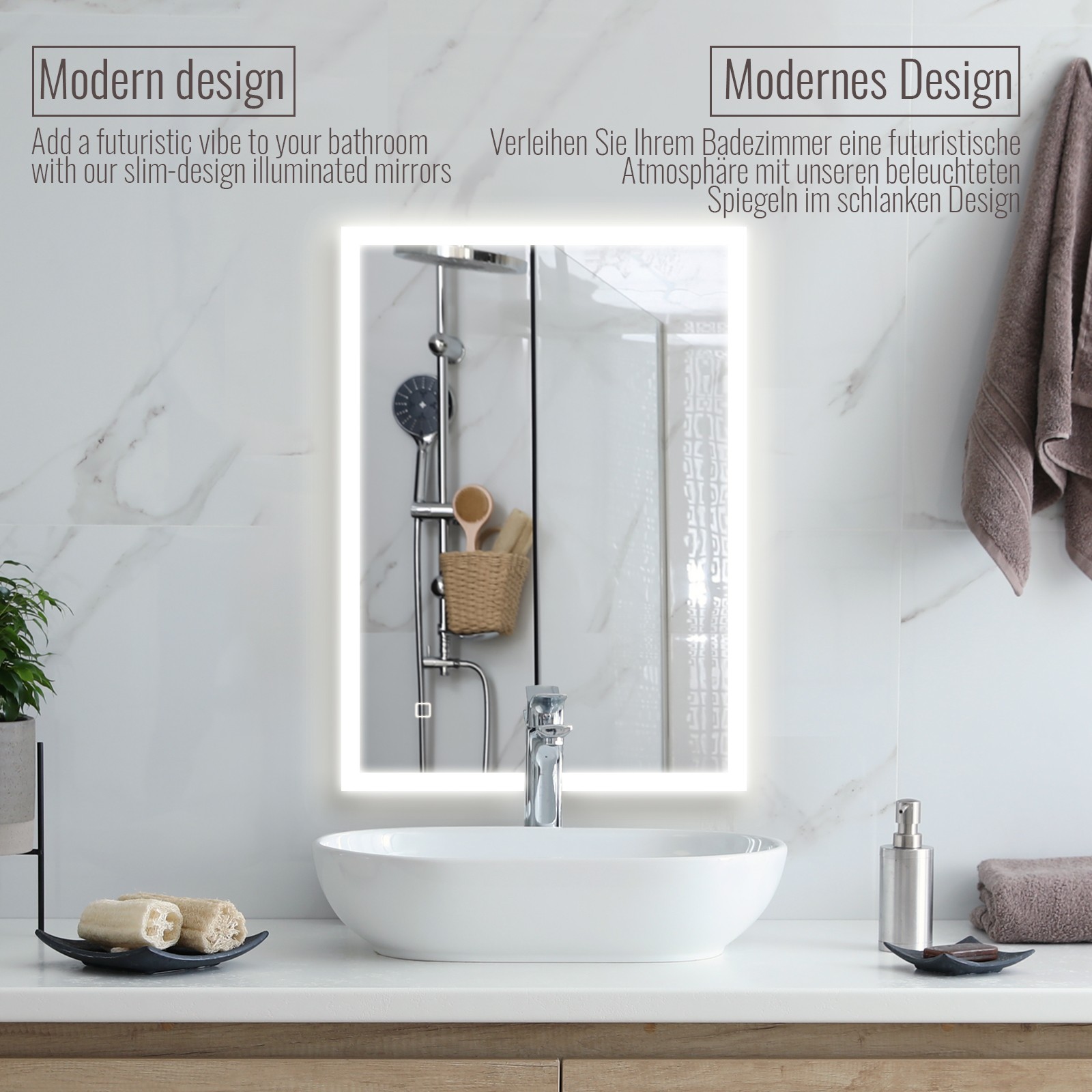 Espejo de baño bluetooth con luz LED 80x60cm antivaho + Dimmable +