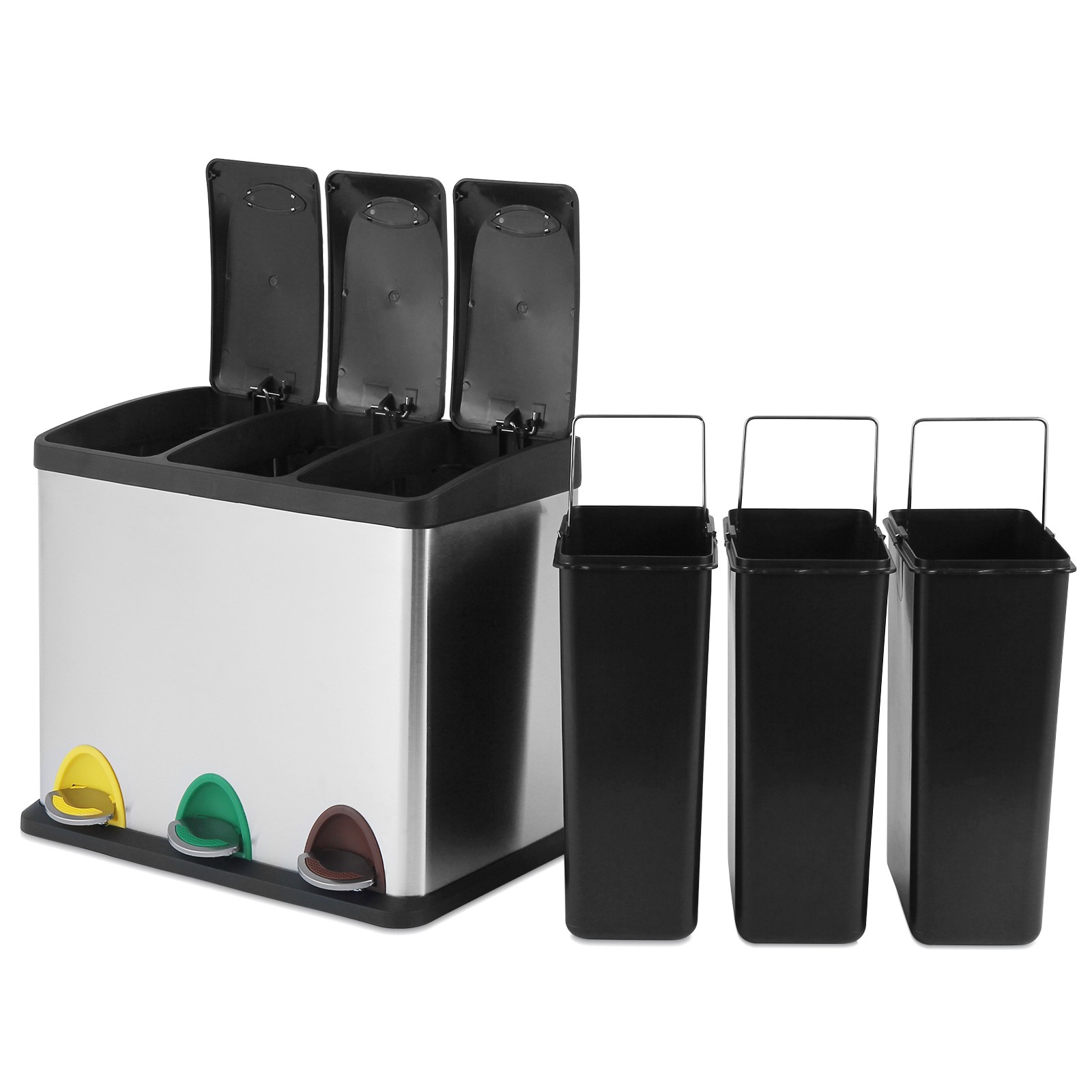 Cubo de basura 40 litros en 3 compartimentos color negro 20 x 12 x 12 cm en  plástico