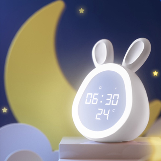 Réveil Enfant Lumineux lapin,LED Numerique Lampe Réveil Veilleuse